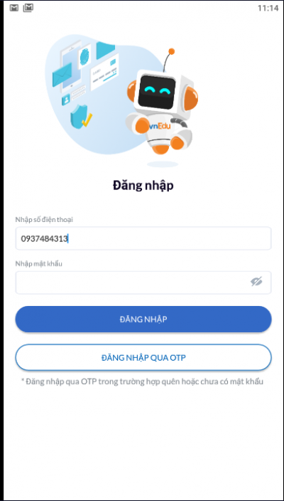 Đăng nhập VNEDU Connect của Học Sinh bằng mã OTP